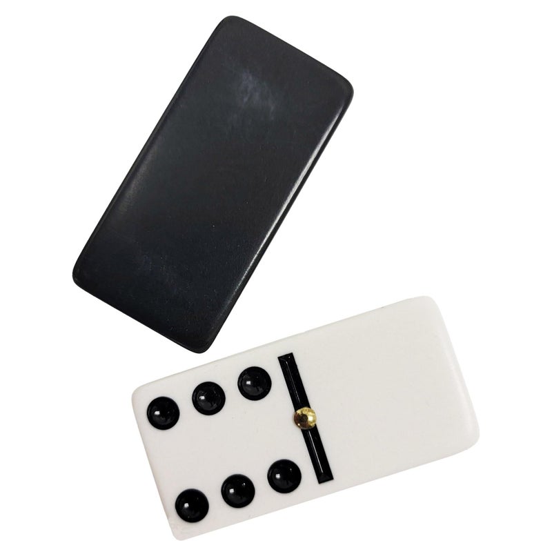ماريون Marion Domino Double 6 أبيض وأسود بدرجتين من الحجم الاحترافي مع دوارات في علبة مخملية سوداء أنيقة. - Image 5